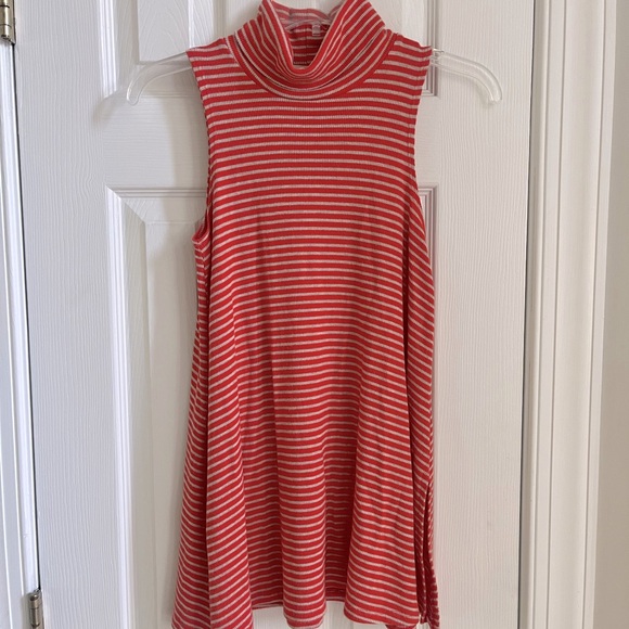 Anthropologie Puella Sleeveless Mock Neck Rib Top Tunic Women XS Orange‎ Stripes - Picture 1 of 9